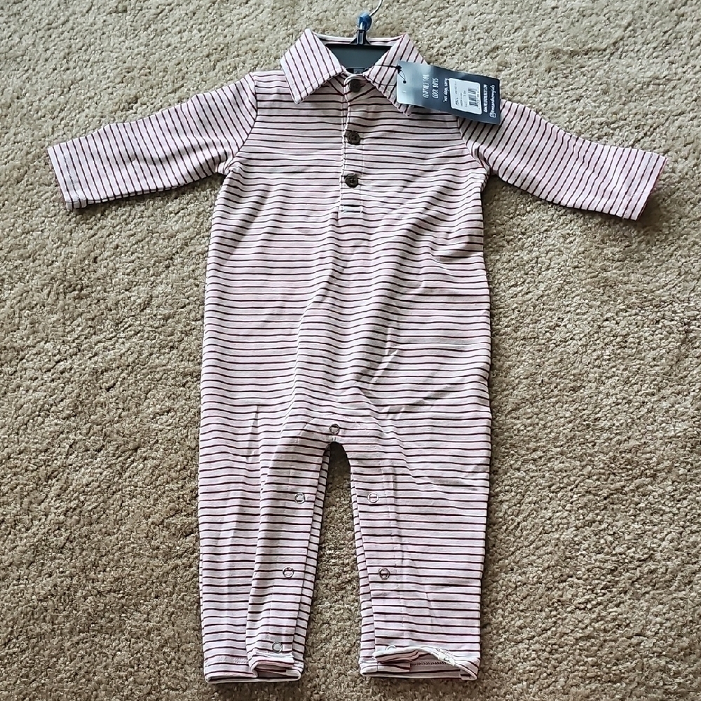 Me And Henry Gray Red Striped Polo Romper Size 3-6 Months